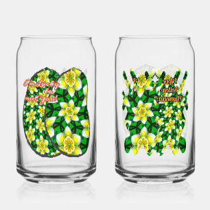 Cute Yellow Plumeria Pattern Drinkware Set Can Glass