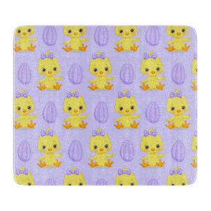 Cute Yellow Purple Chicken Easter Pattern Cutting Board