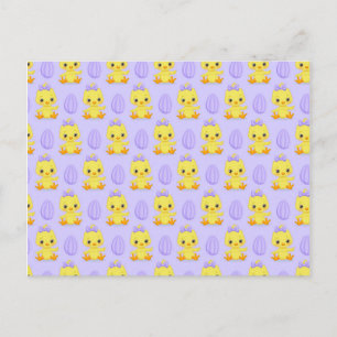Cute Yellow Purple Chicken Easter Pattern Postcard