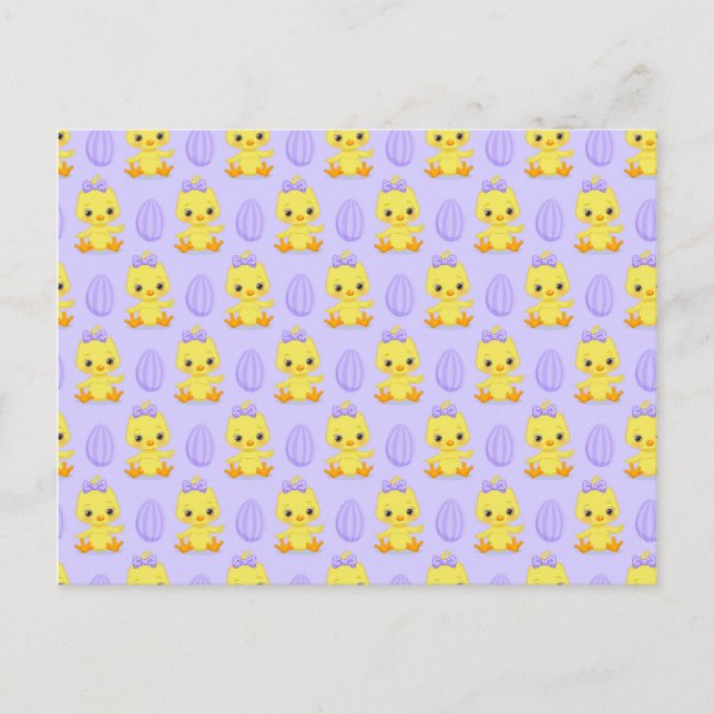 Cute Yellow Purple Chicken Easter Pattern Postcard (Front)