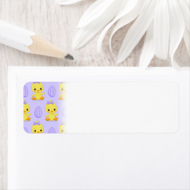 Cute Yellow Purple Chicken Easter Pattern Return Address Label (Insitu)