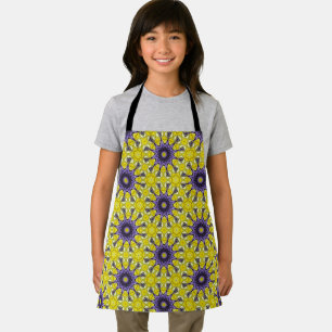 Cute Yellow Purple Kaleidoscope Geometric Pattern Apron