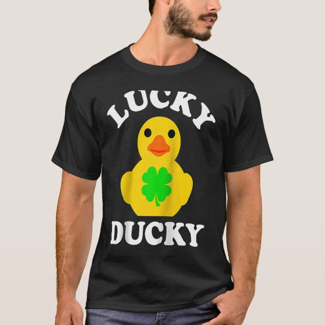Cute Yellow Rubber Duck Four Leaf C Lucky Ducky Ra T-Shirt (Front)