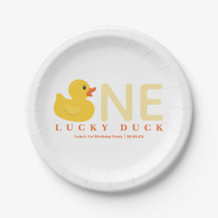 Cute Yellow Rubber Duck - One Lucky Duck Birthday  Paper Plate
