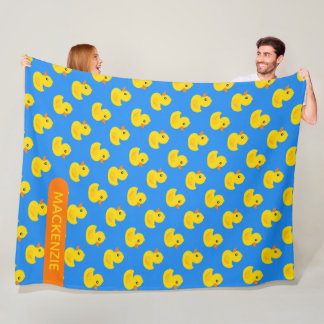 Cute Yellow Rubber Duck Pattern Personalised Name Fleece Blanket