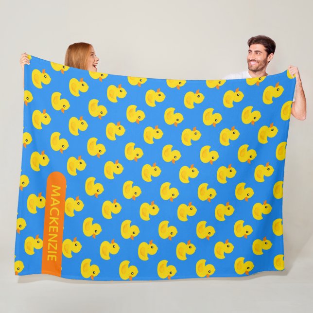 Cute Yellow Rubber Duck Pattern Personalised Name  Fleece Blanket (In Situ)