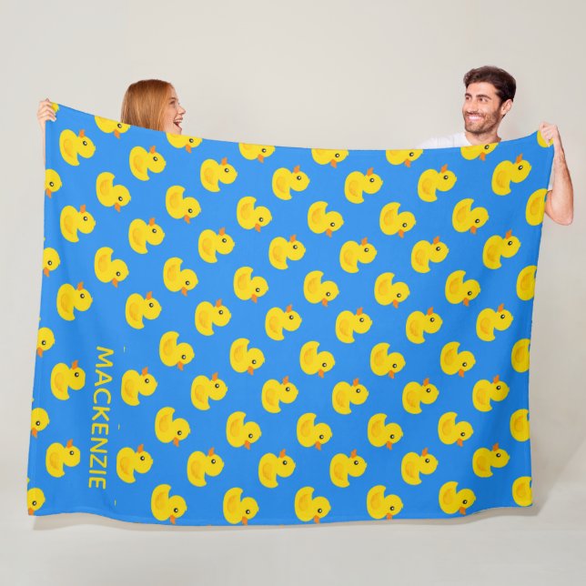 Cute Yellow Rubber Duck Pattern Personalised Name  Fleece Blanket (In Situ)