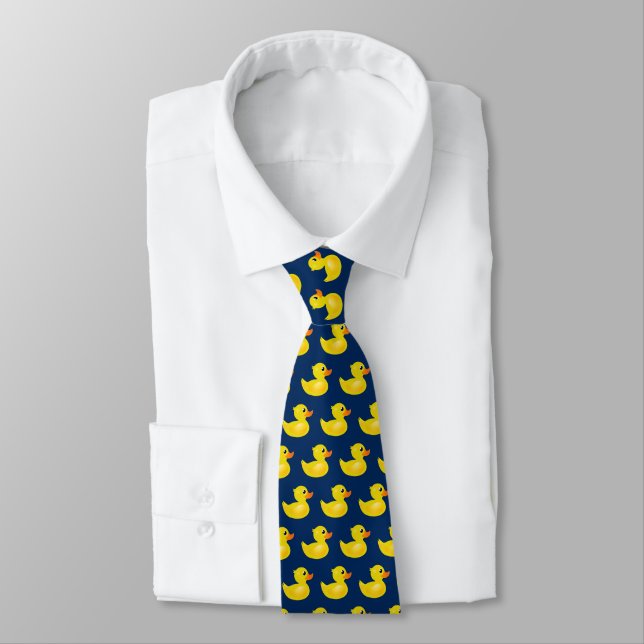 Cute Yellow Rubber Duck Pattern Tie (Tied)