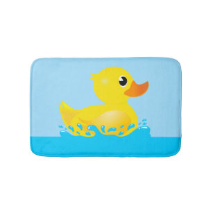 Cute Yellow Rubber Duck Splashing About Bath Mat