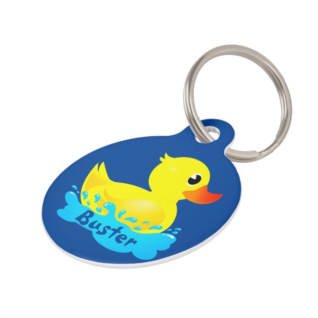 Cute Yellow Rubber Duck Splashing About Pet Tag (Side)