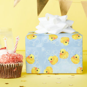 Cute Yellow Rubber Duckies Bath Bubbles Wrapping Paper