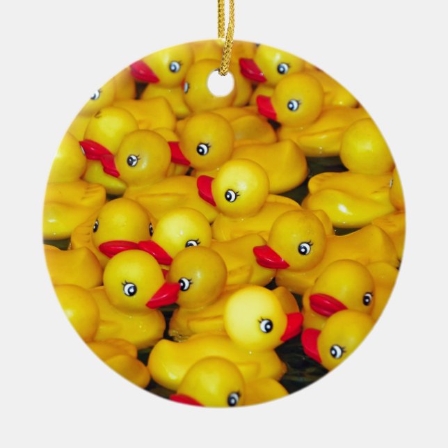 Cute yellow rubber duckies ceramic tree decoration (Front)
