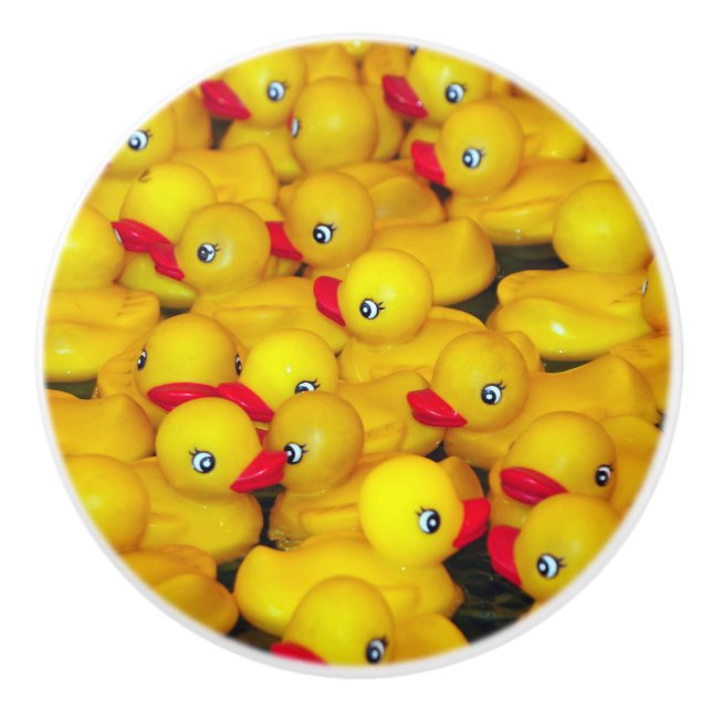 Cute yellow rubber duckies pattern ceramic knob (Front)