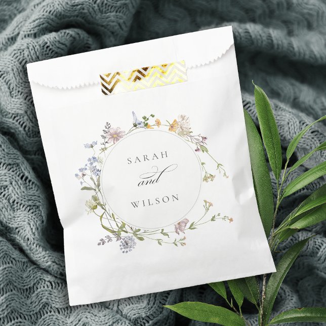 Cute Yellow Rustic Meadow Floral Wreath Wedding Favour Bag (Creator Uploaded)