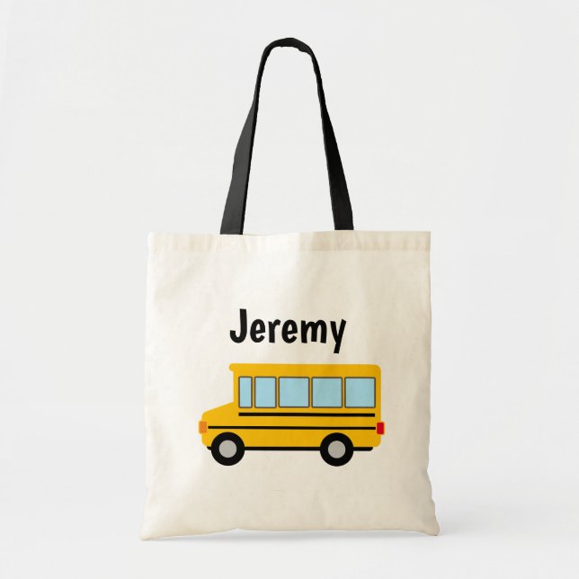 Cute yellow school bus drawing kid's tote bag (Front)