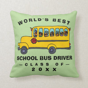 Cute Yellow School Bus Worlds Best Bus Driver Cushion