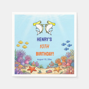 Cute Yellow Shark Under the Sea Birthday Napkin