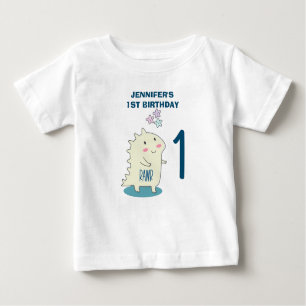 Cute Yellow Smiling Dinosaur 1st Birthday Baby T-Shirt
