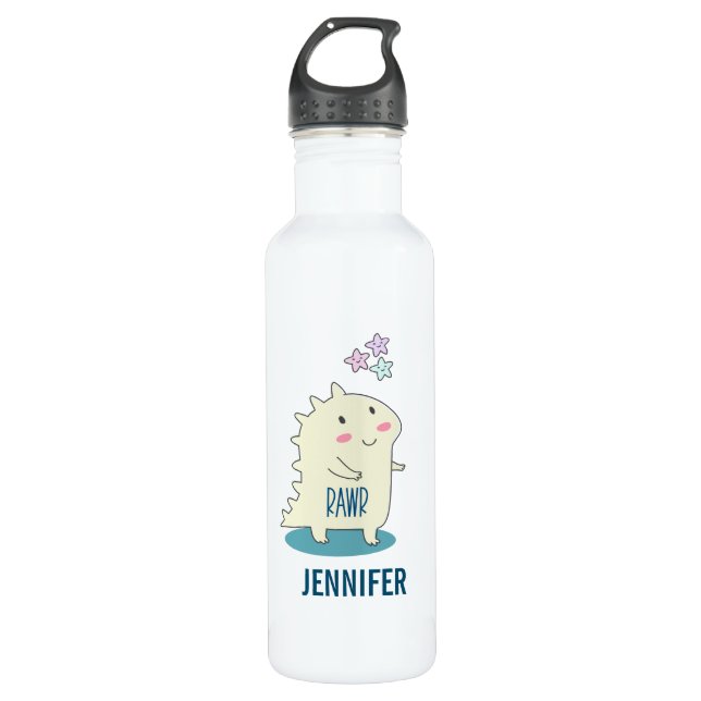 Cute Yellow Smiling Dinosaur Illustration 710 Ml Water Bottle (Front)
