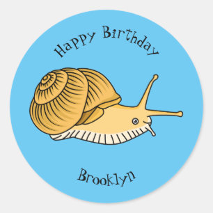 Cute yellow snail cartoon illustration classic round sticker