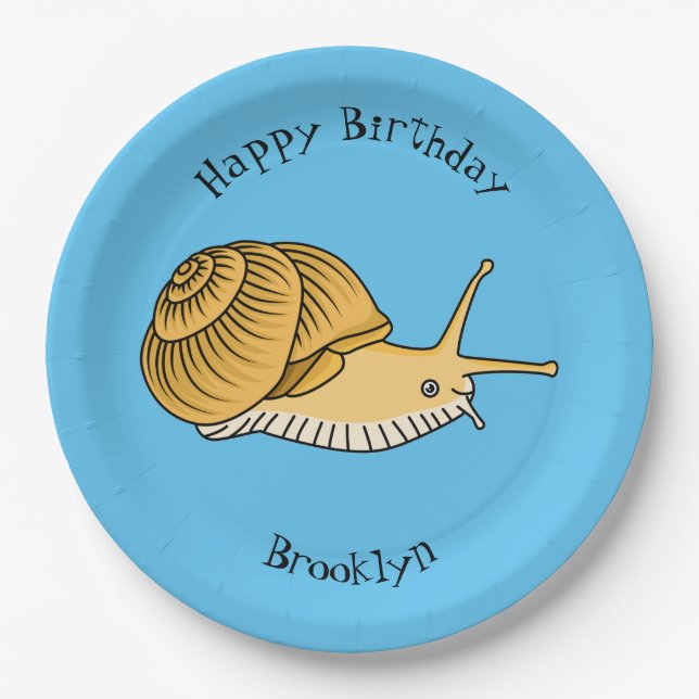 Cute yellow snail cartoon illustration paper plate (Front)