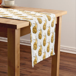 Cute yellow snail cartoon illustration short table runner