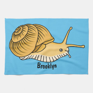 Cute yellow snail cartoon illustration tea towel