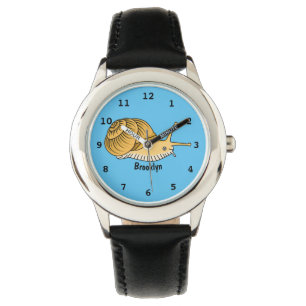 Cute yellow snail cartoon illustration watch