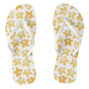 Cute yellow spring daffodil pattern thongs