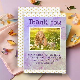 Cute Yellow Star Pattern Girl Photo Birthday Thank You Card