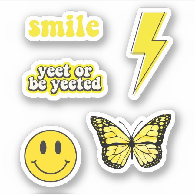 Cute Yellow Sticker, Lightning Bolt, Butterfly (Front)