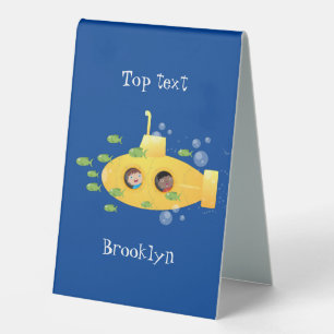 Cute yellow submarine fish cartoon illustration
