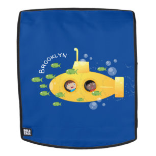 Cute yellow submarine fish cartoon illustration backpack