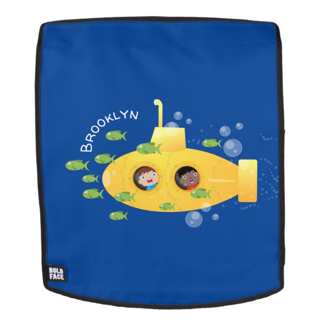 Cute yellow submarine fish cartoon illustration backpack (Removable Face)