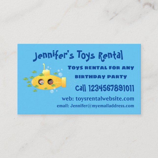 Cute yellow submarine fish cartoon illustration business card (Front)