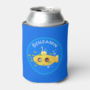 Cute yellow submarine fish cartoon illustration can cooler