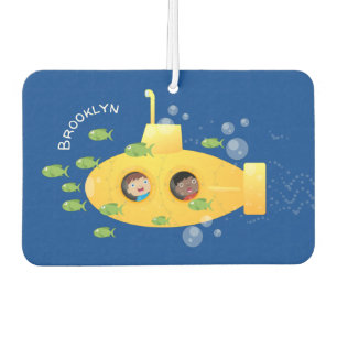 Cute yellow submarine fish cartoon illustration  car air freshener