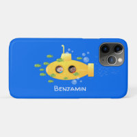 Cute yellow submarine fish cartoon illustration