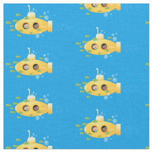 Cute yellow submarine fish cartoon illustration fabric