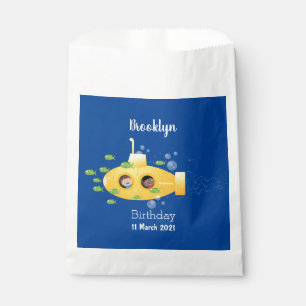 Cute yellow submarine fish cartoon illustration favour bag