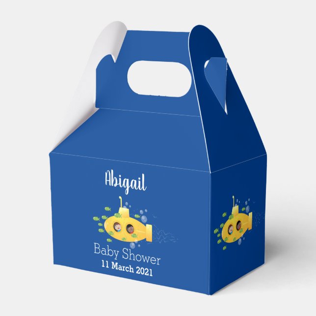 Cute yellow submarine fish cartoon illustration favour box (Front Side)