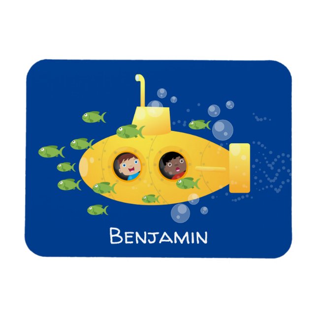 Cute yellow submarine fish cartoon illustration magnet (Horizontal)