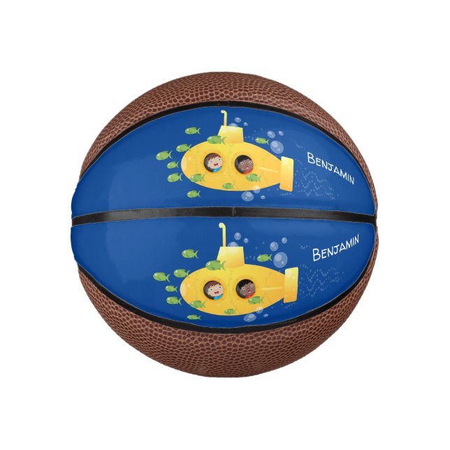 Cute yellow submarine fish cartoon illustration mini basketball (Front)