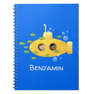 Cute yellow submarine fish cartoon illustration notebook