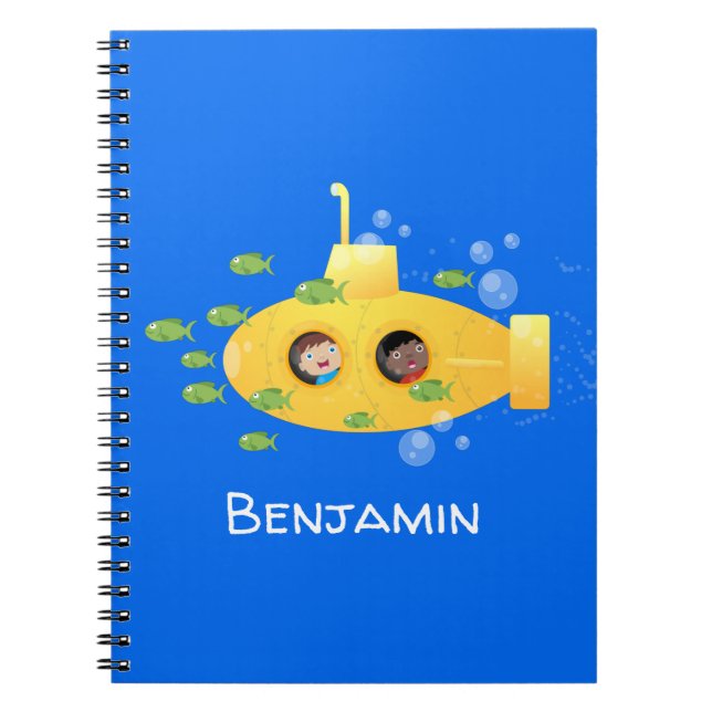 Cute yellow submarine fish cartoon illustration notebook (Front)