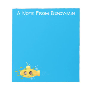 Cute yellow submarine fish cartoon illustration notepad