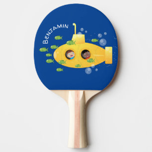Cute yellow submarine fish cartoon illustration ping pong paddle