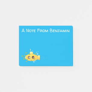 Cute yellow submarine fish cartoon illustration post-it notes