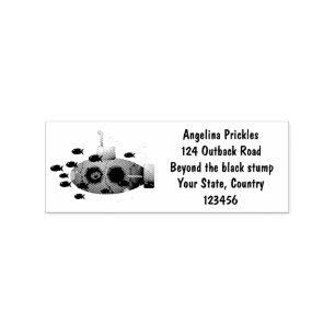 Cute yellow submarine fish cartoon illustration rubber stamp