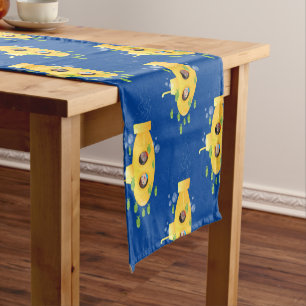 Cute yellow submarine fish cartoon illustration short table runner